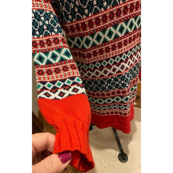 Crown & Ivy Sweater Dress Size Large Red Green Navy Fair Isle Look 60 % Cotton - Picture 4 of 12